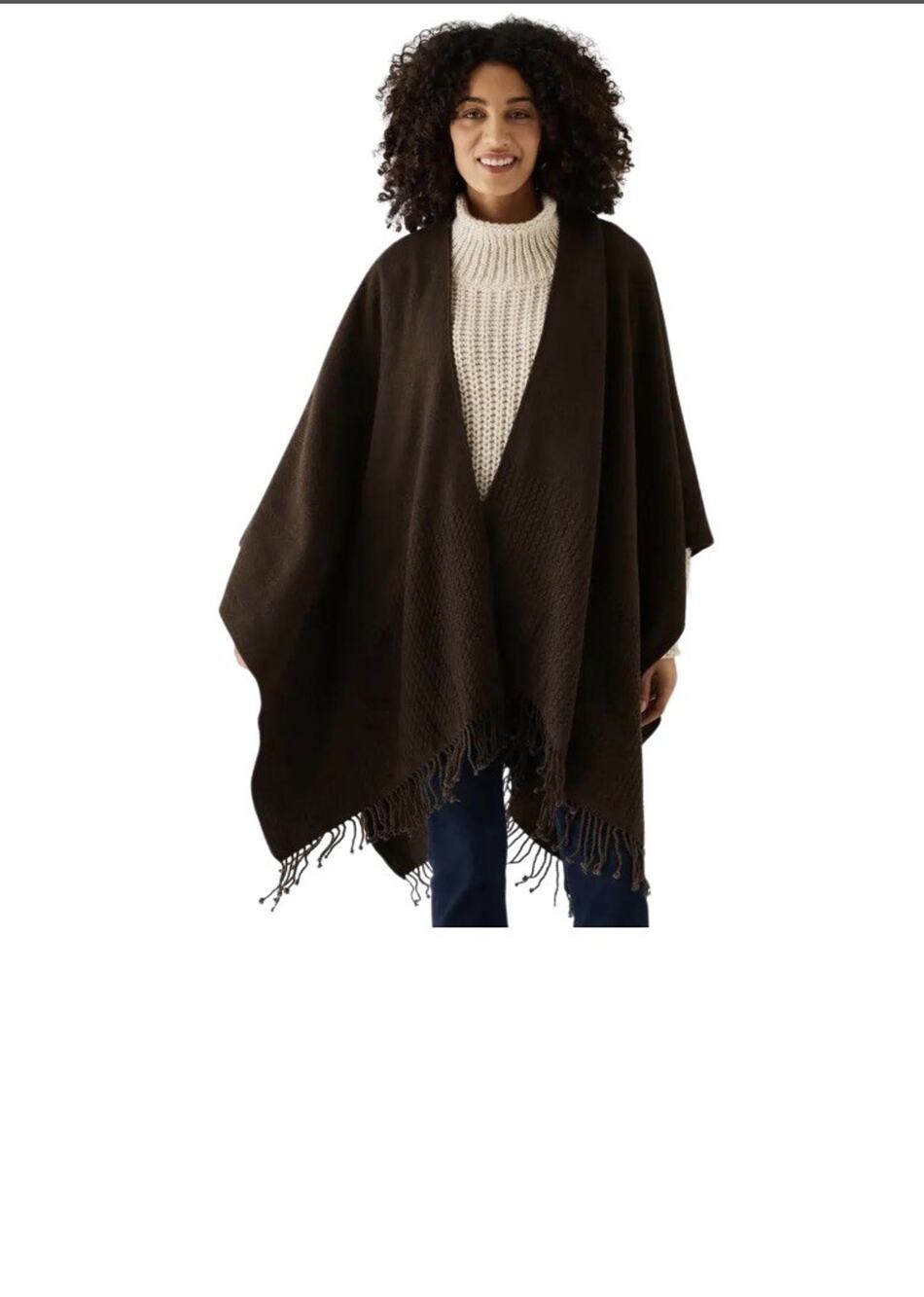 Mer-Sea Classic Travel Wrap One Size Brown Fringe Shawl Poncho NWT w/ Bag